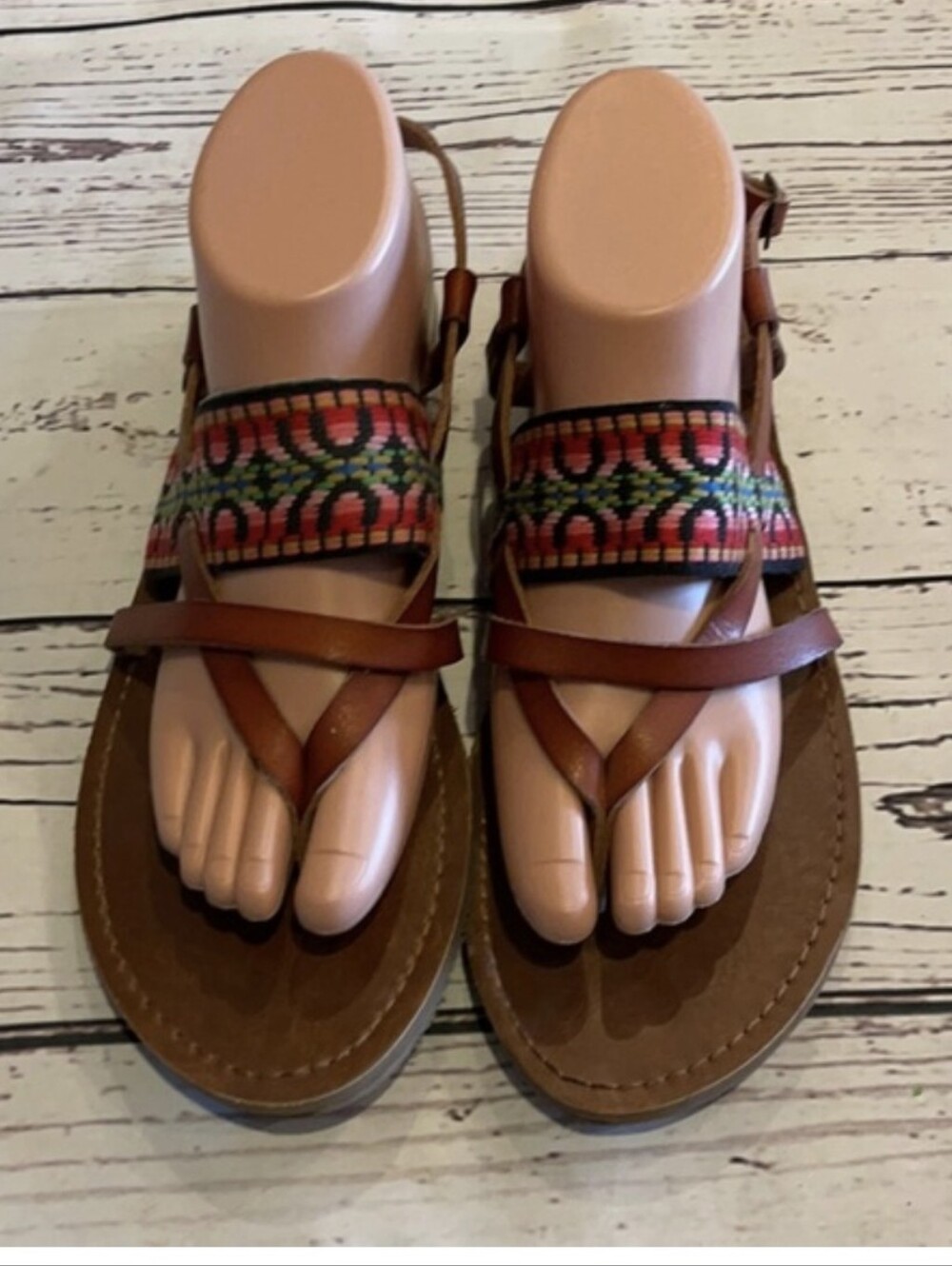 Mossimo Leather-Strap Sandals with Multicolor Woven Band